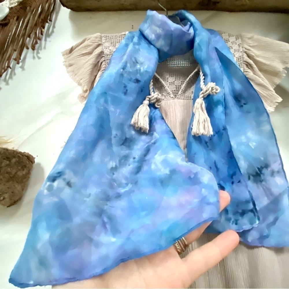 Artisan watercolour tie dye SILK spring/summer scarf w prairie vibe